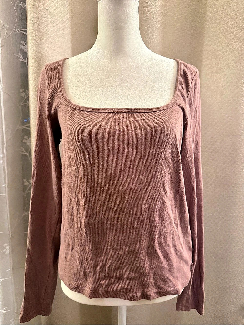 TNA by Aritzia HomeStretch Rib Squareneck Longsleeve Pink XS